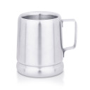 A Double wall conical mug with a steel finish