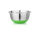 Stainless steel bowl with a green colored silicone base, Kitchenware